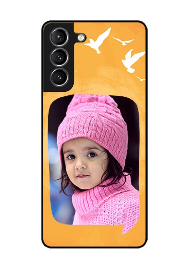 Galaxy S21 Personalized Glass Phone Case  - Water Color Design with Bird Icons