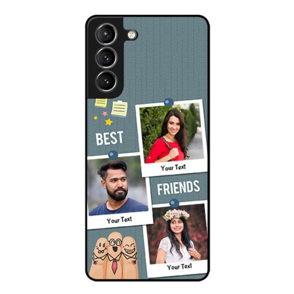 Galaxy S21 Personalized Glass Phone Case - Sticky Frames and Friendship Design Galaxy S21 Personalized Glass Phone Case - Sticky Frames and Friendship Design