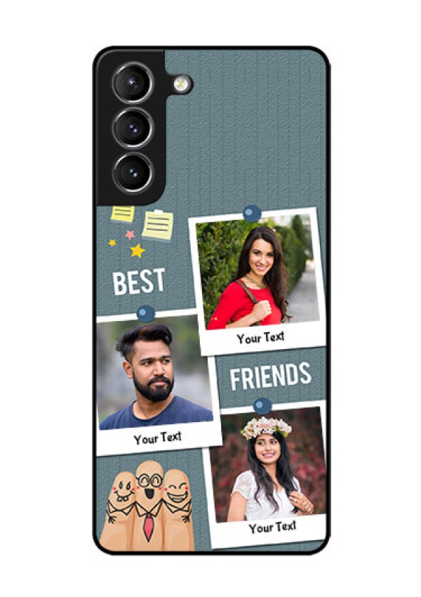 Galaxy S21 Personalized Glass Phone Case  - Sticky Frames and Friendship Design