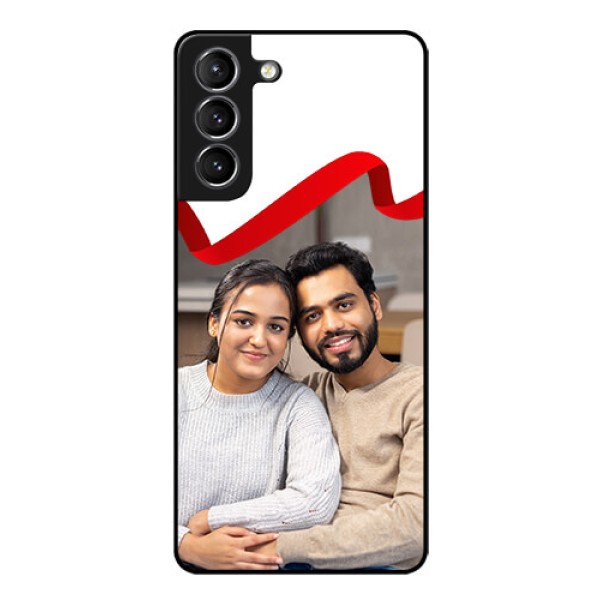 Galaxy S21 Photo Printing on Glass Case  - Red Ribbon Frame Design