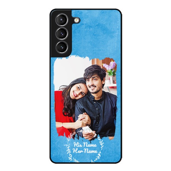 Galaxy S21 Custom Glass Phone Case - Blue Color Vintage Design