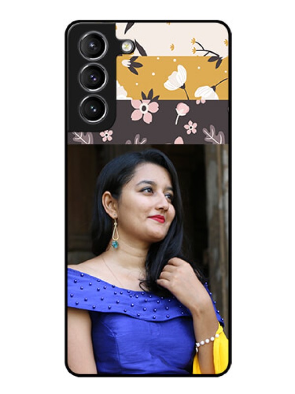 Custom Galaxy S21 Custom Glass Phone Case  - Stylish Floral Design