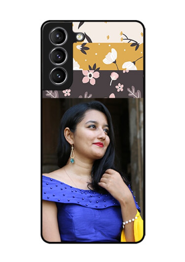 Galaxy S21 Custom Glass Phone Case  - Stylish Floral Design