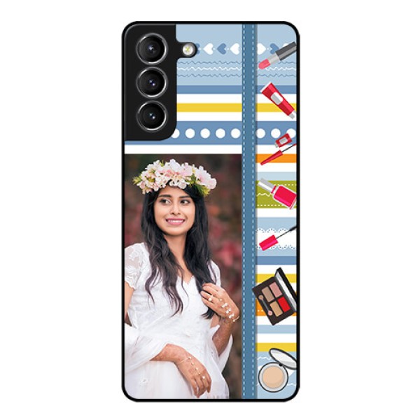 Galaxy S21 Personalized Glass Phone Case  - Makeup Icons Design