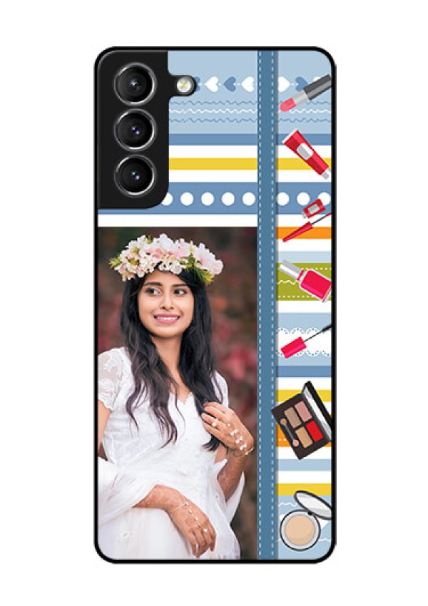 Galaxy S21 Personalized Glass Phone Case  - Makeup Icons Design