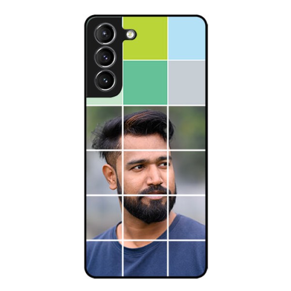 Galaxy S21 Photo Printing on Glass Case  - with white box pattern 