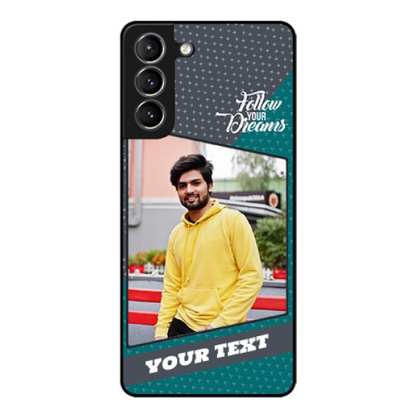 Galaxy S21 Personalized Glass Phone Case - Background Pattern Design with Quote Galaxy S21 Personalized Glass Phone Case - Background Pattern Design with Quote