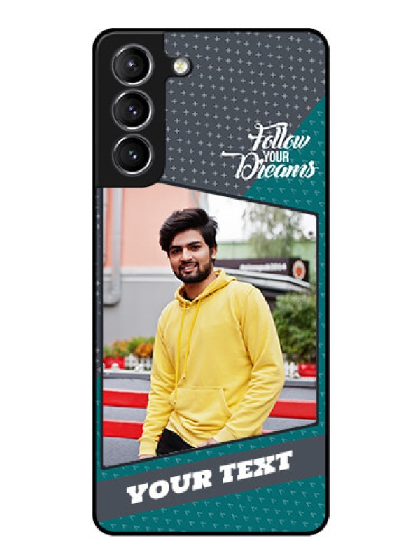 Custom Galaxy S21 Personalized Glass Phone Case  - Background Pattern Design with Quote