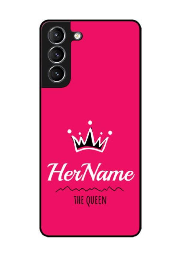 Galaxy S21 Glass Phone Case Queen with Name