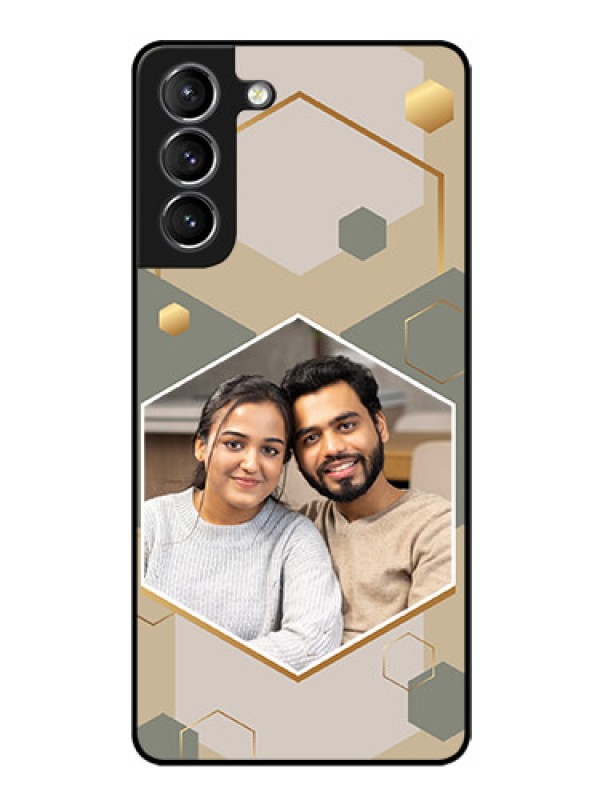 Custom Galaxy S21 Photo Printing on Glass Case - Stylish Hexagon Pattern Design
