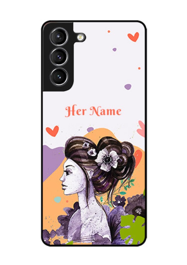 Galaxy S21 Personalized Glass Phone Case - Woman And Nature Design