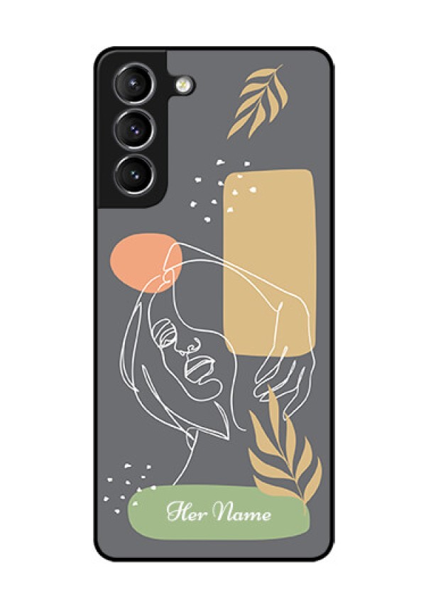 Galaxy S21 Custom Glass Phone Case - Gazing Woman line art Design