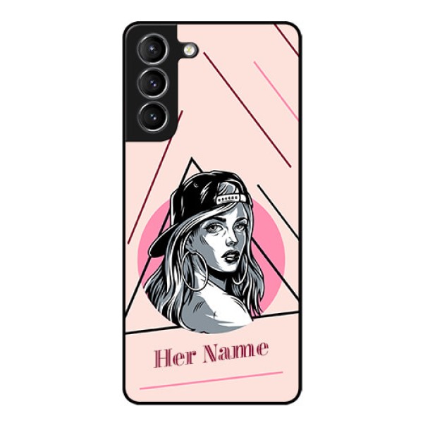 Galaxy S21 Personalized Glass Phone Case - Rockstar Girl Design Galaxy S21 Personalized Glass Phone Case - Rockstar Girl Design