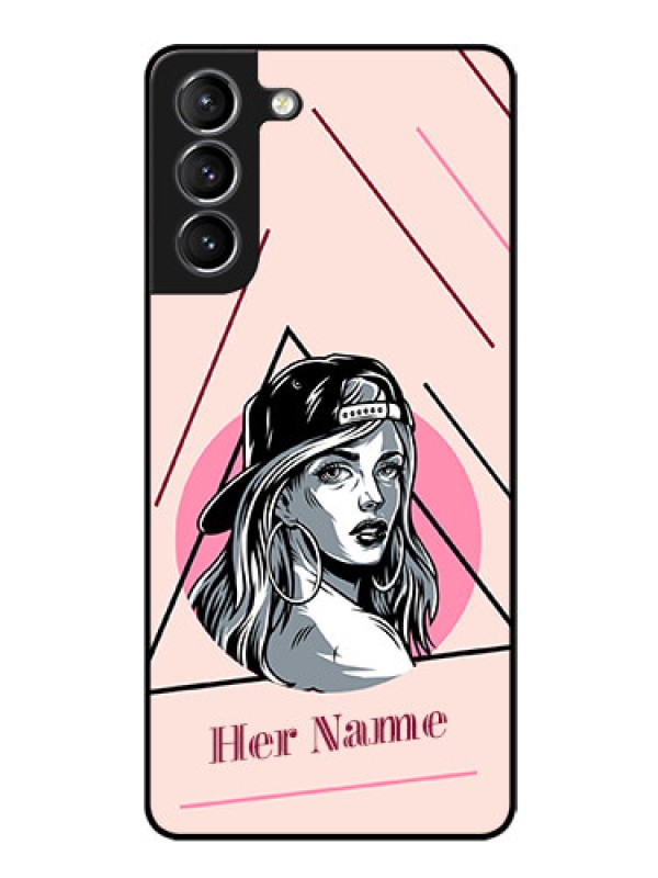 Custom Galaxy S21 Personalized Glass Phone Case - Rockstar Girl Design