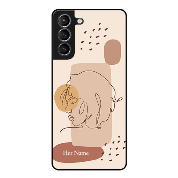 Galaxy S21 Photo Printing on Glass Case - Calm Woman line art Design Galaxy S21 Photo Printing on Glass Case - Calm Woman line art Design