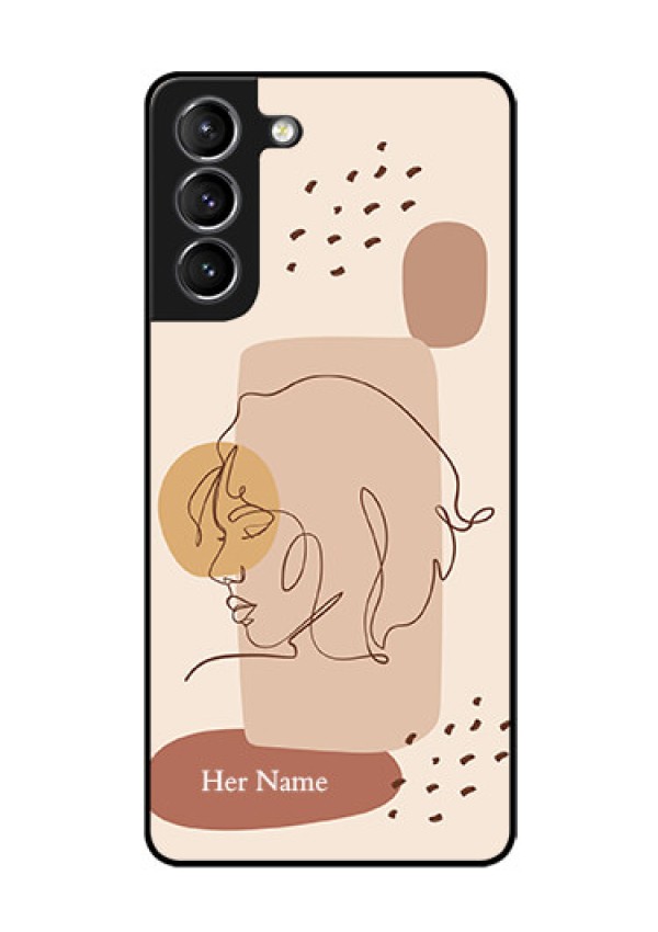 Galaxy S21 Photo Printing on Glass Case - Calm Woman line art Design