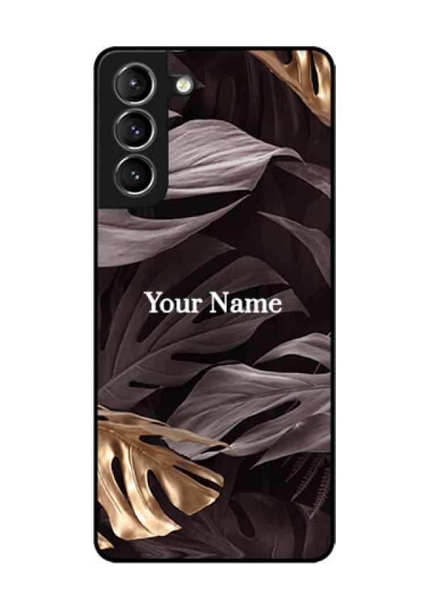 Galaxy S21 Personalised Glass Phone Case - Wild Leaves digital paint Design