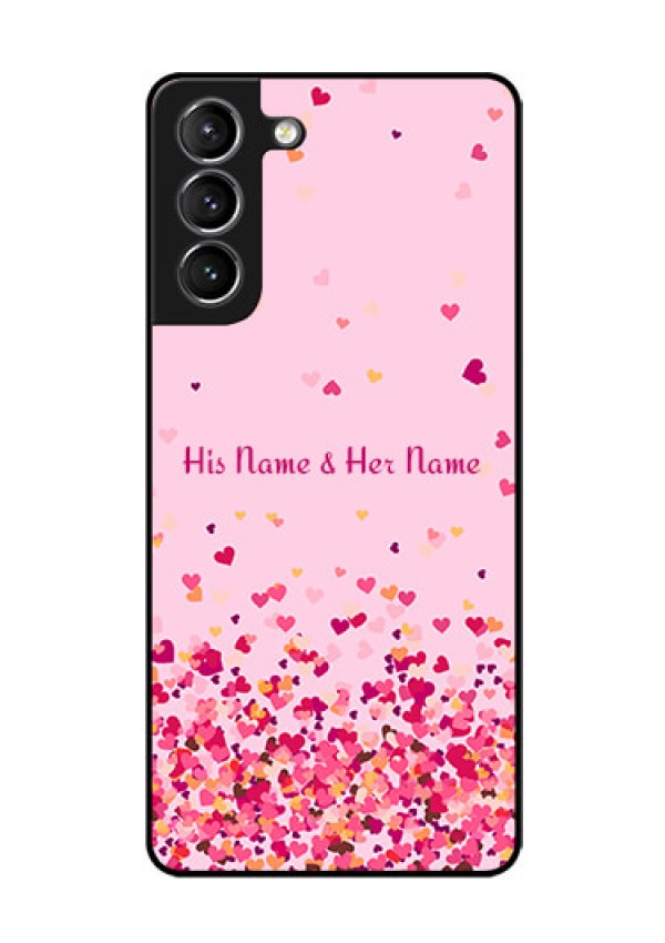 Galaxy S21 Photo Printing on Glass Case - Floating Hearts Design