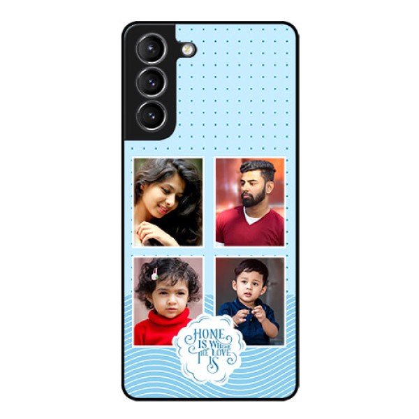 Galaxy S21 Custom Glass Phone Case - Cute love quote with 4 pic upload Design Galaxy S21 Custom Glass Phone Case - Cute love quote with 4 pic upload Design