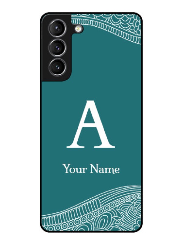 Custom Galaxy S21 Personalized Glass Phone Case - line art pattern with custom name Design