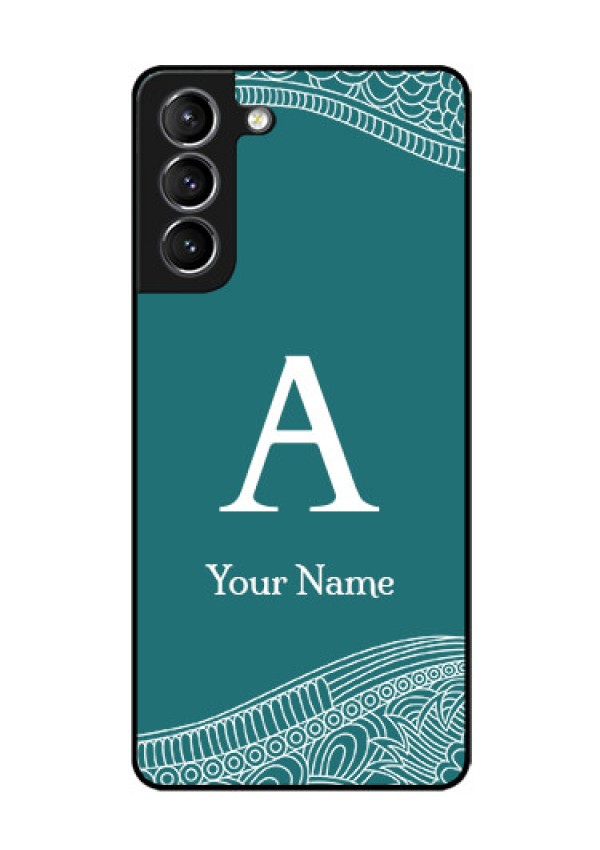 Galaxy S21 Personalized Glass Phone Case - line art pattern with custom name Design