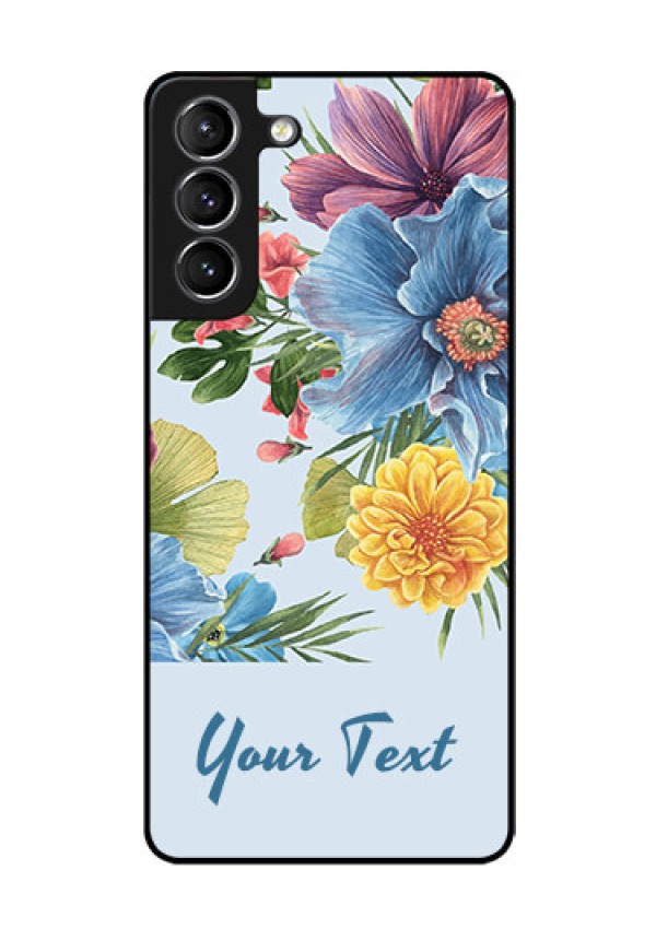 Galaxy S21 Custom Glass Mobile Case - Stunning Watercolored Flowers Painting Design