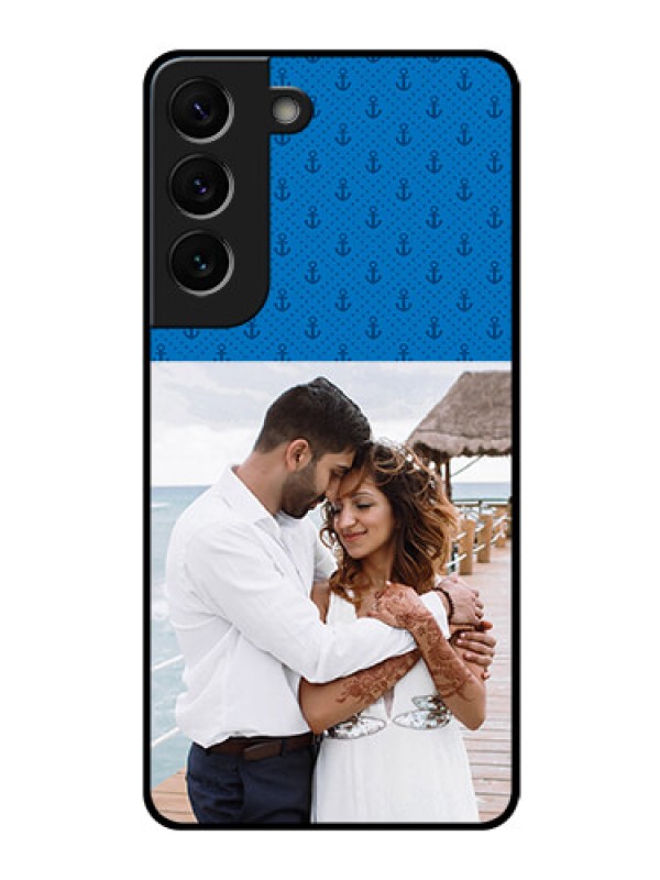 Custom Galaxy S22 5G Photo Printing on Glass Case - Blue Anchors Design