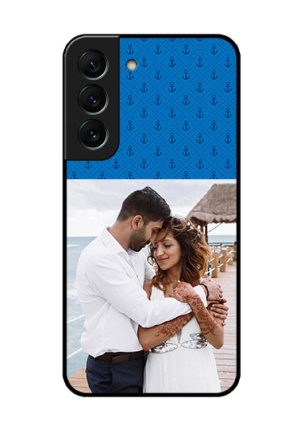 Galaxy S22 5G Photo Printing on Glass Case - Blue Anchors Design