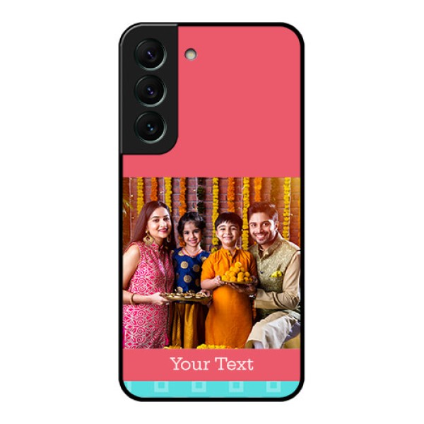 Galaxy S22 5G Personalized Glass Phone Case - Peach & Blue Color Design Galaxy S22 5G Personalized Glass Phone Case - Peach & Blue Color Design
