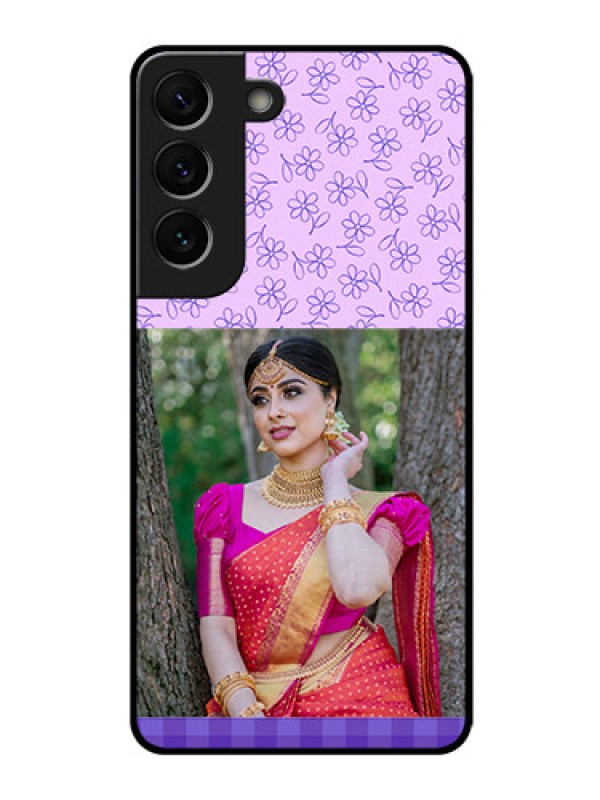 Custom Galaxy S22 5G Custom Glass Phone Case - Purple Floral Design