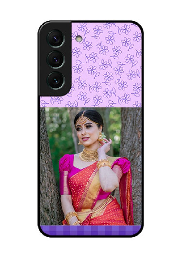 Galaxy S22 5G Custom Glass Phone Case - Purple Floral Design