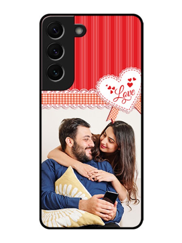 Custom Galaxy S22 5G Custom Glass Mobile Case - Red Love Pattern Design
