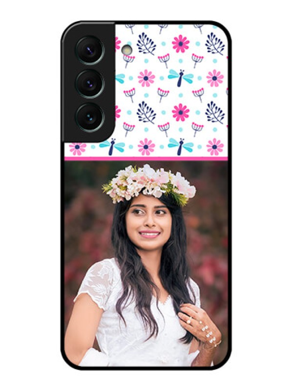 Custom Galaxy S22 5G Photo Printing on Glass Case - Colorful Flower Design