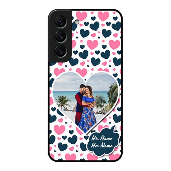 Galaxy S22 5G Custom Glass Phone Case - Pink & Blue Heart Design