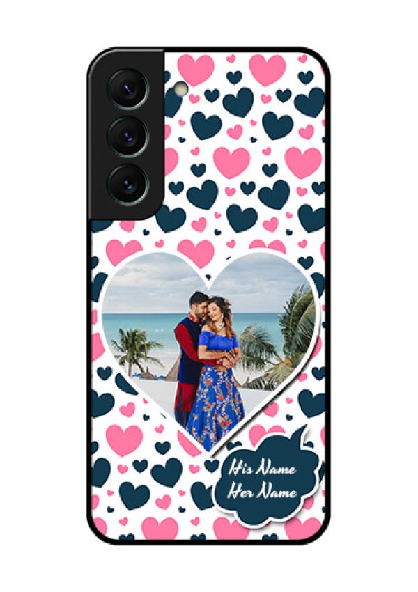 Galaxy S22 5G Custom Glass Phone Case - Pink & Blue Heart Design
