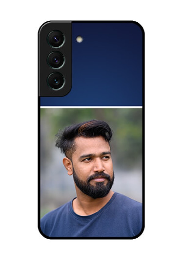 Galaxy S22 5G Personalized Glass Phone Case - Simple Royal Blue Design