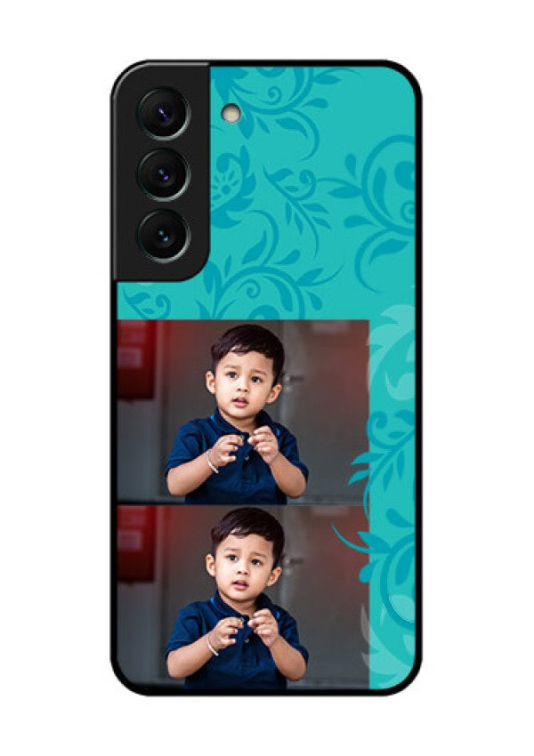 Galaxy S22 5G Personalized Glass Phone Case - with Photo and Green Floral Design