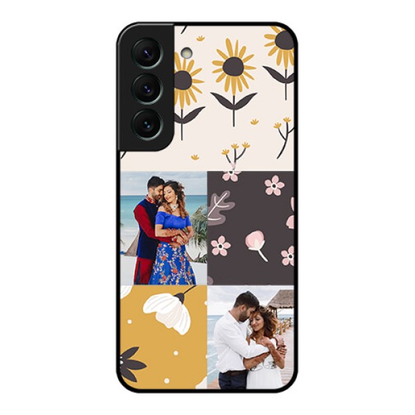 Galaxy S22 5G Photo Printing on Glass Case - 3 Images with Floral Design Galaxy S22 5G Photo Printing on Glass Case - 3 Images with Floral Design