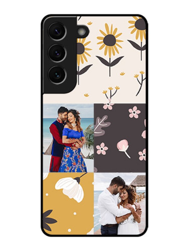 Custom Galaxy S22 5G Photo Printing on Glass Case - 3 Images with Floral Design