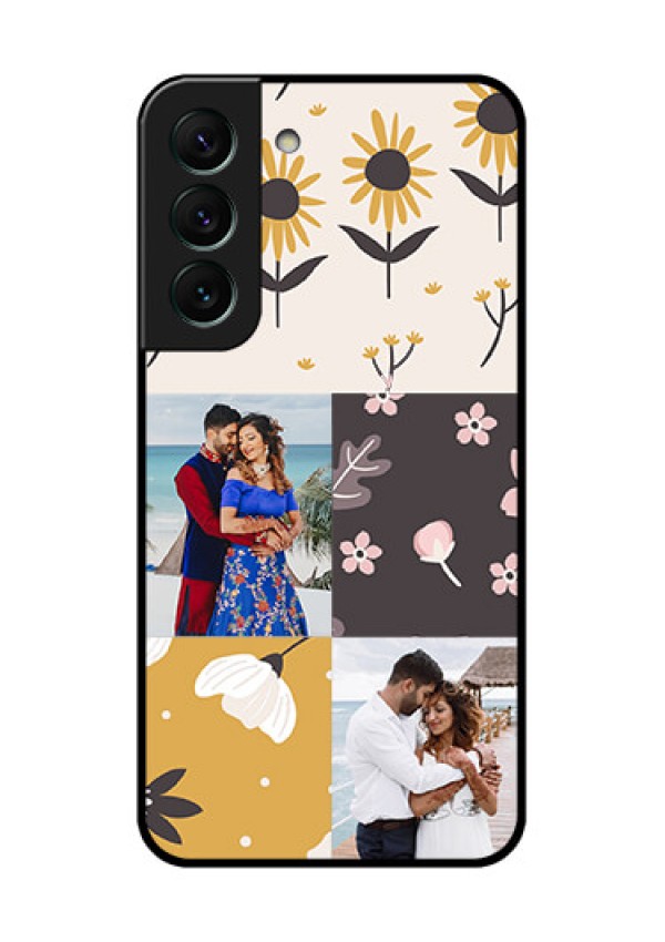 Galaxy S22 5G Photo Printing on Glass Case - 3 Images with Floral Design
