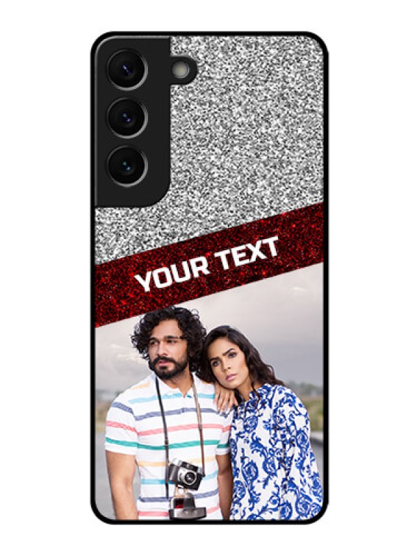 Custom Galaxy S22 5G Personalized Glass Phone Case - Image Holder with Glitter Strip Design