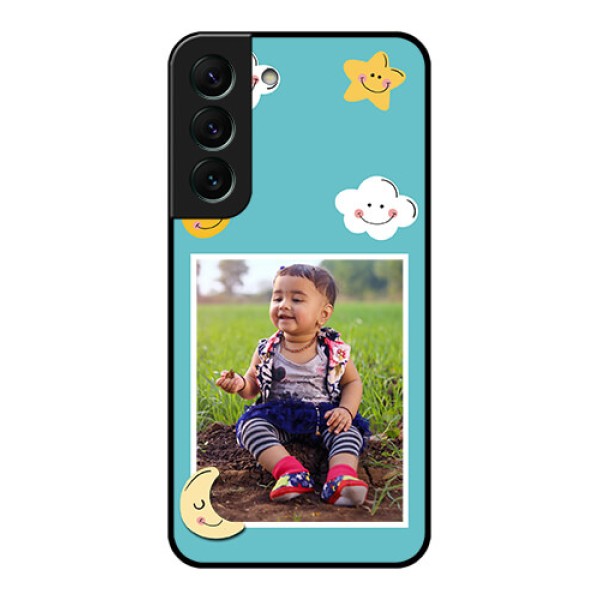 Galaxy S22 5G Personalized Glass Phone Case - Smiley Kids Stars Design Galaxy S22 5G Personalized Glass Phone Case - Smiley Kids Stars Design