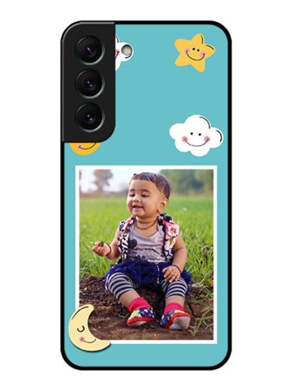 Custom Galaxy S22 5G Personalized Glass Phone Case - Smiley Kids Stars Design