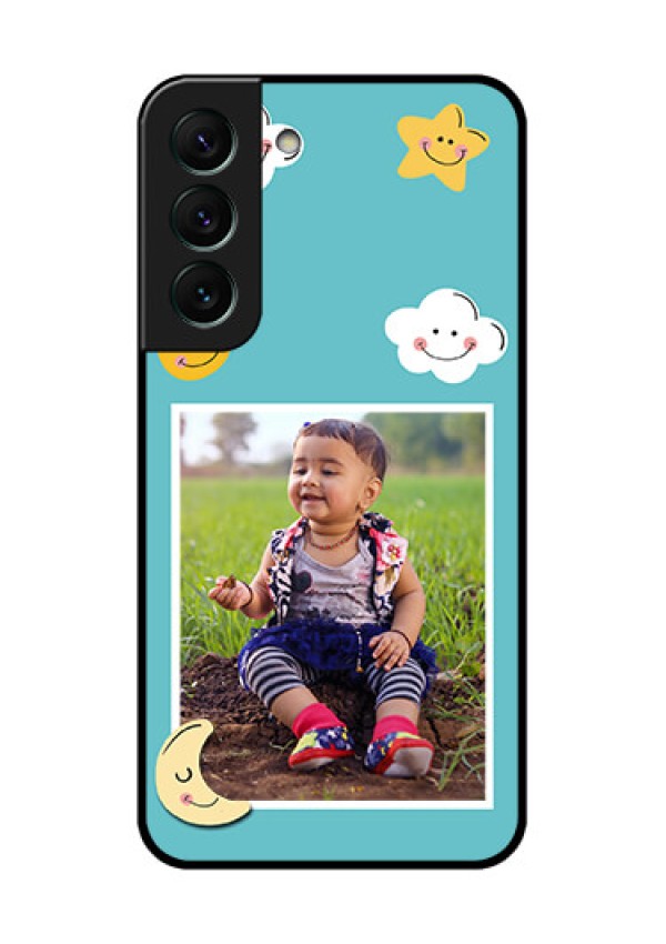 Galaxy S22 5G Personalized Glass Phone Case - Smiley Kids Stars Design