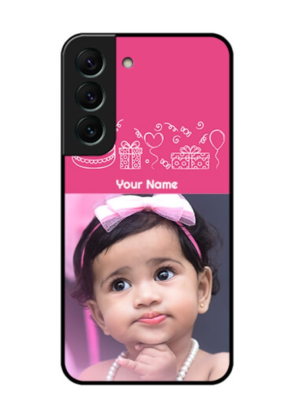 Galaxy S22 5G Photo Printing on Glass Case - with Birthday Line Art Design