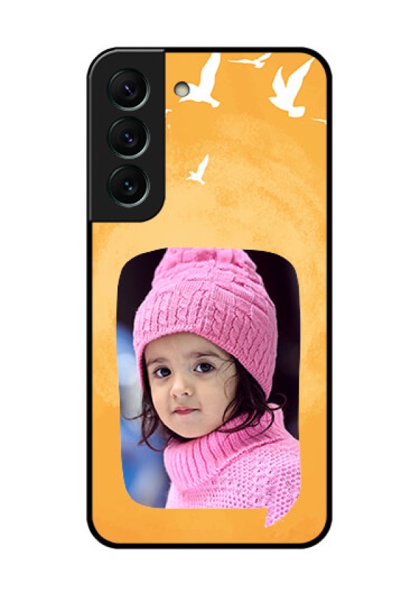 Galaxy S22 5G Personalized Glass Phone Case - Water Color Design with Bird Icons
