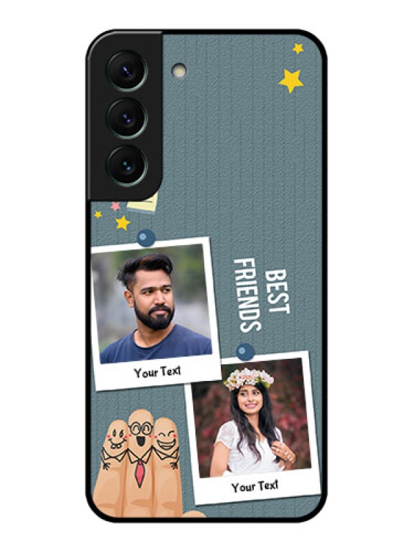 Custom Galaxy S22 5G Personalized Glass Phone Case - Sticky Frames and Friendship Design