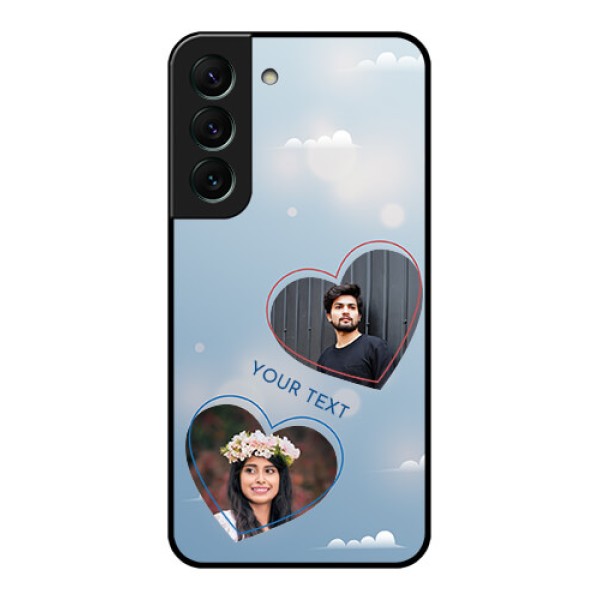 Galaxy S22 5G Custom Glass Mobile Case - Blue Color Couple Design Galaxy S22 5G Custom Glass Mobile Case - Blue Color Couple Design