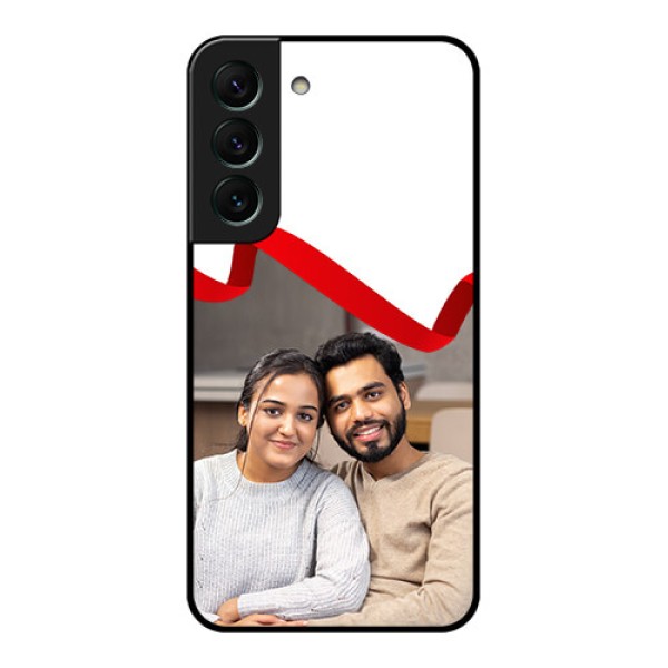 Galaxy S22 5G Photo Printing on Glass Case - Red Ribbon Frame Design