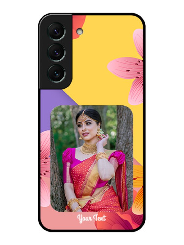 Custom Galaxy S22 5G Custom Glass Mobile Case - 3 Image With Vintage Floral Design